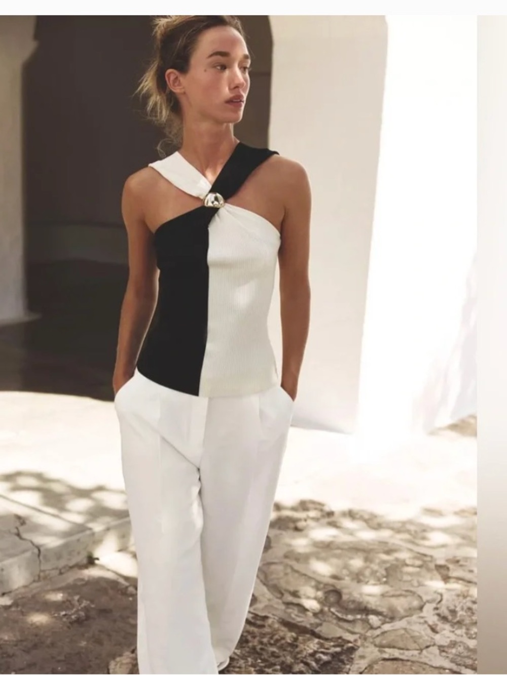 Zara Black & White Colorblock Halter Cross top